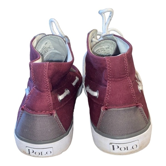 𝅺POLO Ralph Lauren Lander Chukka Canvas High Top Sneakers Shoes Burgundy & Gray - Picture 6 of 10